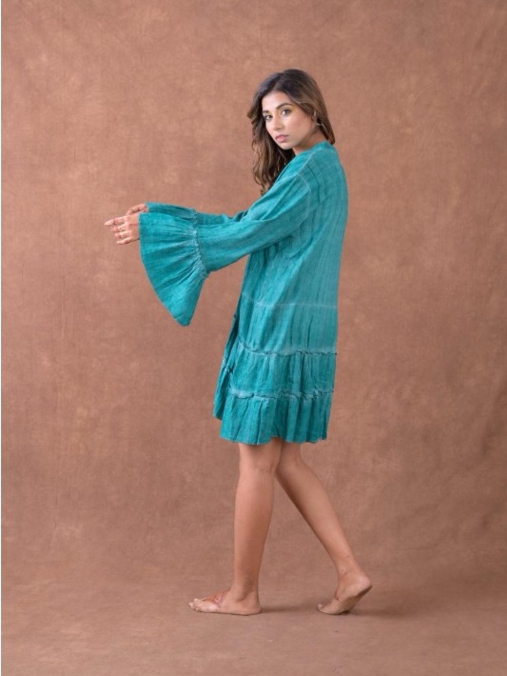 New! Rhea Cotton Boho Ruffle Button-Front Tunic Top - Picture 4 of 4